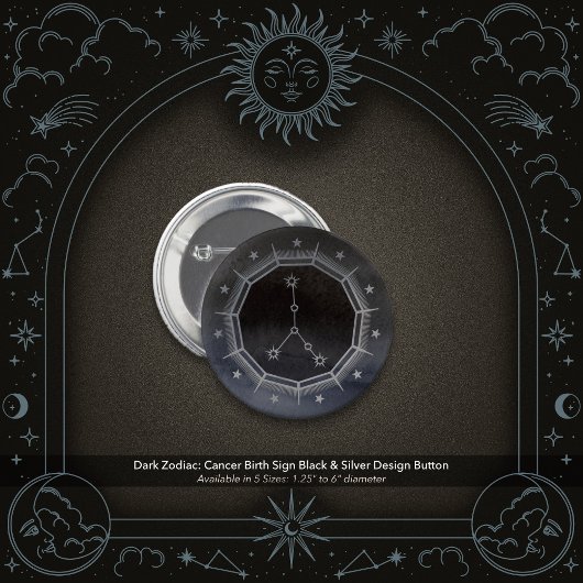 Dunkle Zodiac-Astrologie: Krebs Schwarz & Silber R Button