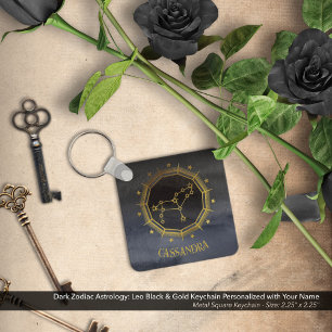 Dunkle Zodiac Astrologie: Leo Black Gold Name Schlüsselanhänger