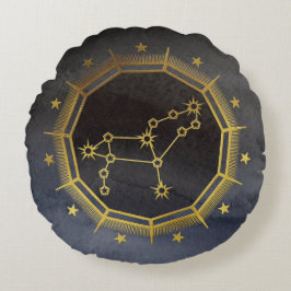Dunkle Zodiac-Astrologie: Leo Black & Gold Rundes Kissen