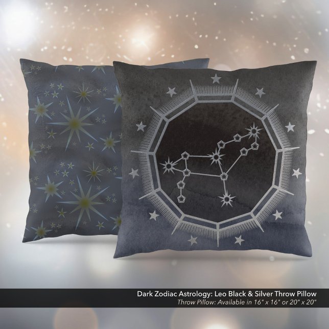 Dunkle Zodiac-Astrologie: Leo Black & Silver Kissen (Dark Zodiac Astrology: Leo Black & Silver Square Throw Pillow)