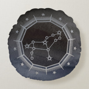 Dunkle Zodiac-Astrologie: Leo Black & Silver Rundes Kissen