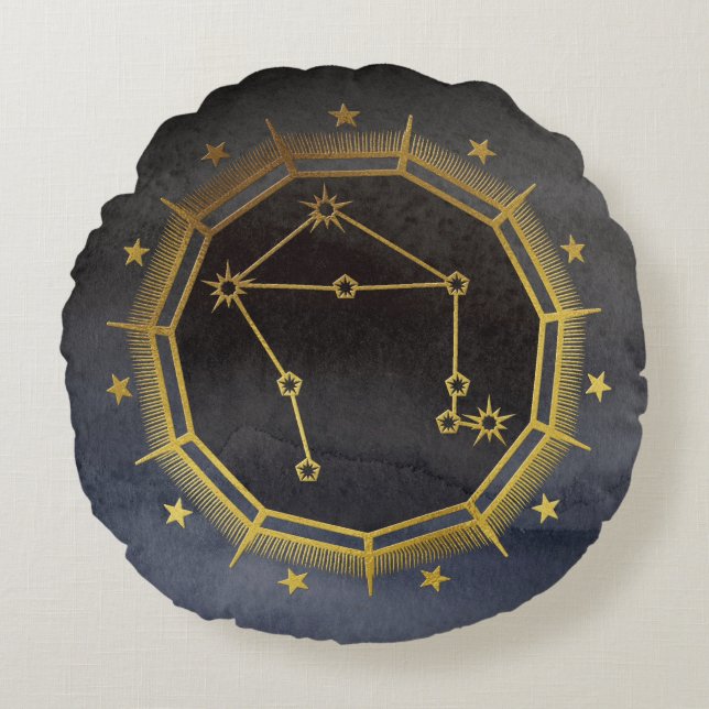 Dunkle Zodiac-Astrologie: Libra Black & Gold Rundes Kissen (Vorderseite)