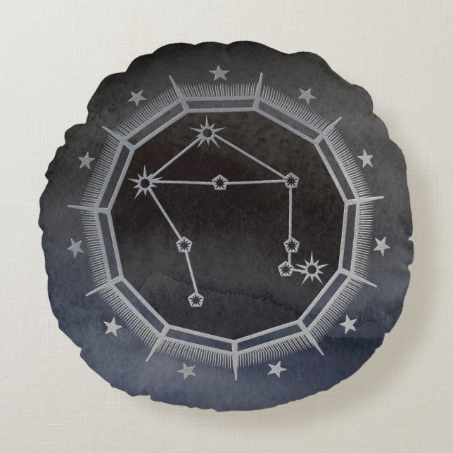 Dunkle Zodiac-Astrologie: Libra Black & Silver Rundes Kissen (Vorderseite)