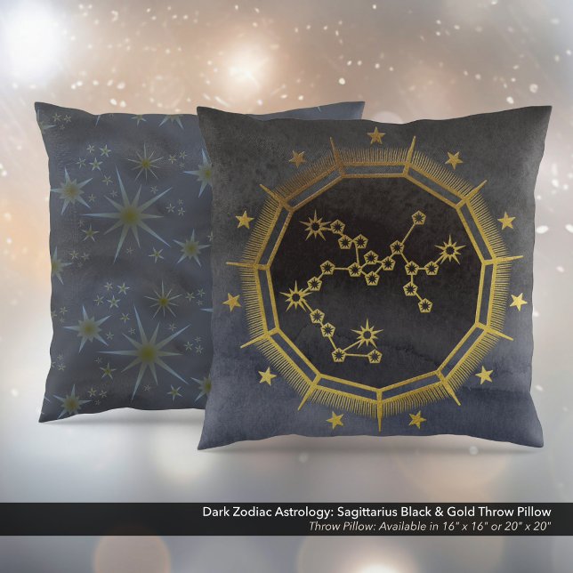 Dunkle Zodiac-Astrologie: Sagittarius Black & Gold Kissen (Dark Zodiac Astrology: Sagittarius Black & Gold Square Throw Pillow)