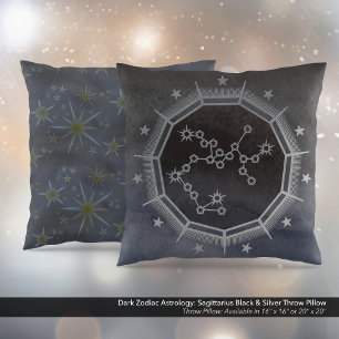Dunkle Zodiac-Astrologie: Sagittarius Black & Silv Kissen