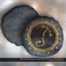 Dunkle Zodiac-Astrologie: Skorpio Black & Gold Rundes Kissen