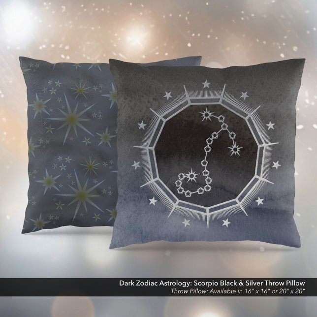 Dunkle Zodiac Astrologie: Skorpio Black & Silver Kissen (Dark Zodiac Astrology: Scorpio Black & Silver Square Throw Pillow)