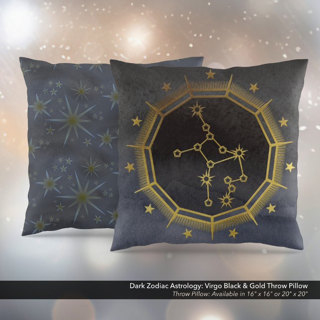 Dunkle Zodiac-Astrologie: Virgo Black & Gold Kissen (Dark Zodiac Astrology: Virgo Black & Gold Square Throw Pillow)