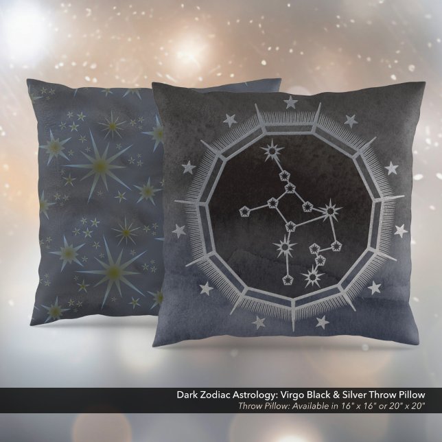 Dunkle Zodiac-Astrologie: Virgo Black & Silver Kissen (Dark Zodiac Astrology: Virgo Black & Silver Square Throw Pillow)
