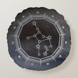 Dunkle Zodiac-Astrologie: Virgo Black & Silver Rundes Kissen