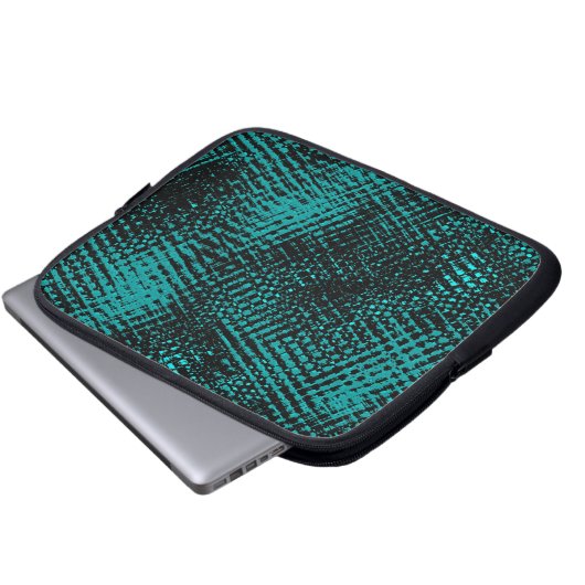 Dunkle zyangrüne Striche kreuzen wie eine Einbeulu Laptopschutzhülle (Vorne Knopf)