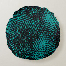 Dunkle zyangrüne Striche kreuzen wie eine Einbeulu Rundes Kissen