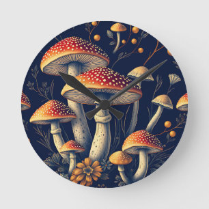 Dunkler Amanita Muscaria Pilz Wald Runde Wanduhr