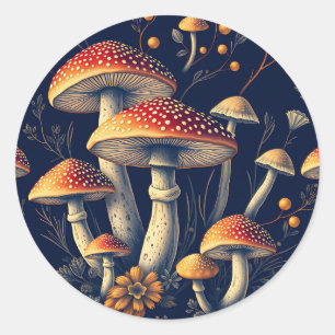 Dunkler Amanita Muscaria Pilz Wald Runder Aufkleber