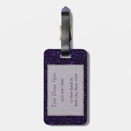 Dunkler Amethyst lila Glitzer Gepäckanhänger (Rückseite vertikal)