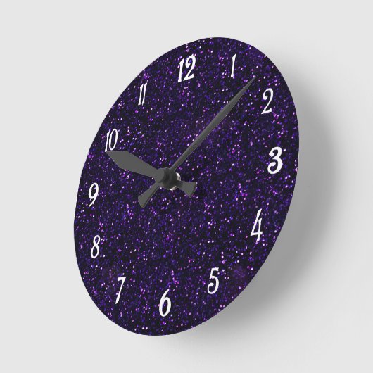 Dunkler Amethyst Lila Glitzer Runde Wanduhr (Winkel)
