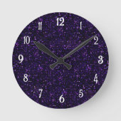 Dunkler Amethyst Lila Glitzer Runde Wanduhr (Vorderseite)