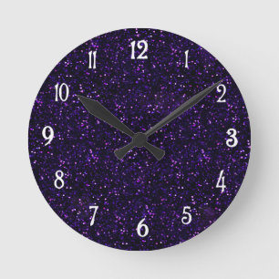 Dunkler Amethyst Lila Glitzer Runde Wanduhr