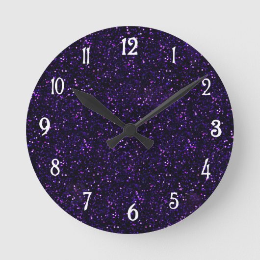 Dunkler Amethyst Lila Glitzer Runde Wanduhr (Vorderseite)