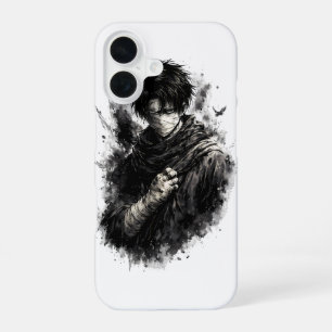Dunkler Anime-Krieger mit verbundenen Ninja-Grunge iPhone 16 Hülle