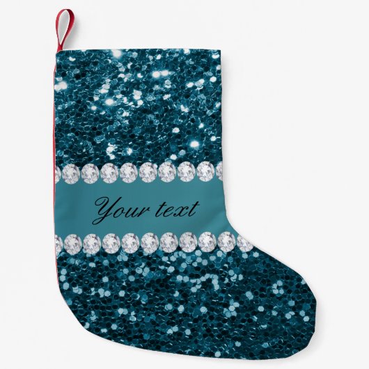 Dunkler aquamariner blauer Imitat-Glitzer und Kleiner Weihnachtsstrumpf (Vorderseite)