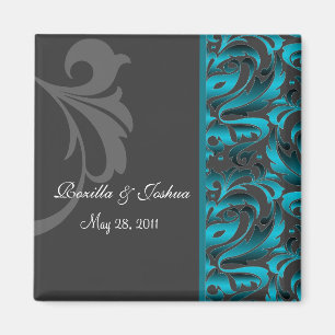 Dunkler aquamariner Damast Save the Date, der Magnet