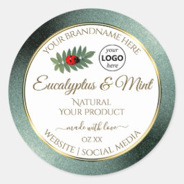 Dunkler Aquamariner Glitzer, White Product Label L Runder Aufkleber