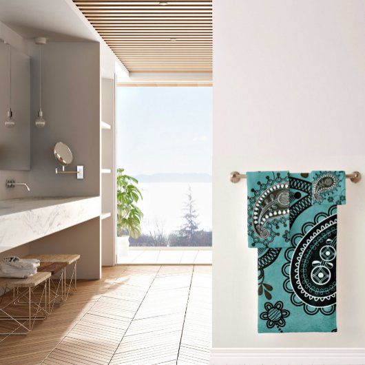 Dunkler aquamariner Pisley Badhandtuch Set