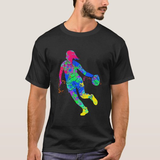Dunkler Basketballkorb-Basketballspieler T-Shirt (Vorderseite)