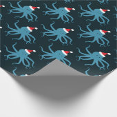 Dunkler Blauer Oktopus in der Weihnachtsmannmütze  Geschenkpapier (Ecke)
