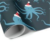 Dunkler Blauer Oktopus in der Weihnachtsmannmütze  Geschenkpapier (Rolleneckpunkt)