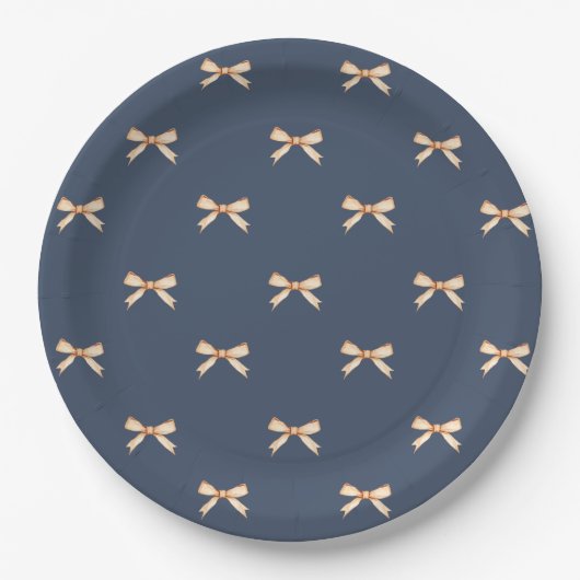 Dunkler blauer Papier-Teller mit goldenem Schleife Pappteller (Vorderseite)