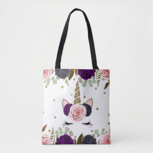 Dunkler Blumen Glamour Gold Glitter Einhorn Trendi Tasche