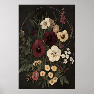 Dunkler botanischer Druck viktorianische Blumenäst Poster