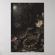 Dunkler Botanischer Schlangen-Kunstprint Floral Re