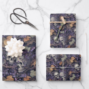 Dunkler botanischer Totenkopf Halloween Geschenkpapier Set