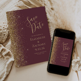 Dunkler Burgundy Gold Glitzer Edge Save the Date Ankündigung