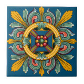 Dunkler Cerulean viktorianischer Fliesen-Entwurf Fliese (Vorderseite)