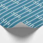 Dunkler Cerulean Viktorianischer Streifen mit Mono Geschenkpapier (Ecke)