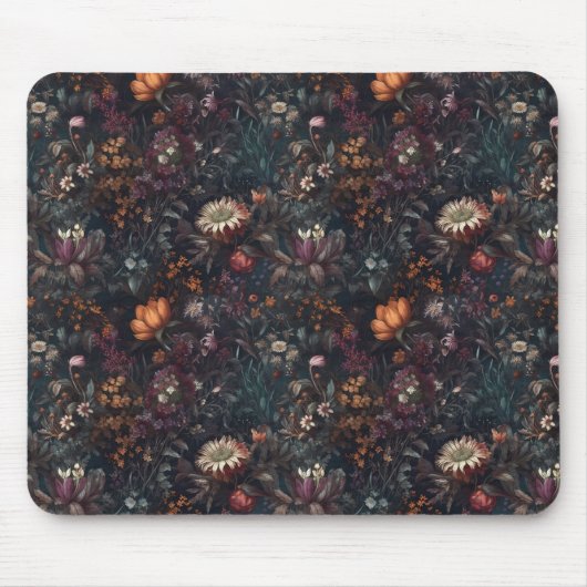 Dunkler Cottagecore-Boho-Wildblumengarten Mousepad (Vorne)