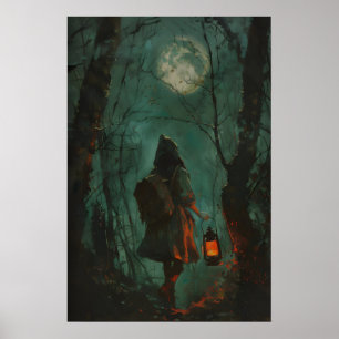 Dunkler Cottagecore-Wald-Mädchen-Kunstprint, Vollm Poster