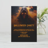 Dunkler Dämon mit orangefarbenem Halloween Einladung (Stehend Vorderseite)