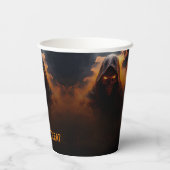 Dunkler Dämon mit orangefarbenem Rauch Pappbecher (Rückseite)