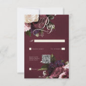 Dunkler Eleganter Burgundy & Cream Floral QR Code RSVP Karte (Vorderseite)