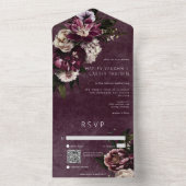 Dunkler Eleganter Burgundy & White Floral QR Code All In One Einladung (Innen Boden)