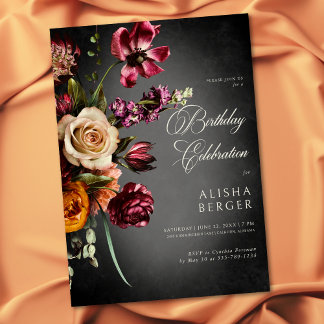 Dunkler Eleganter Herbst floraler Geburtstag Einladung