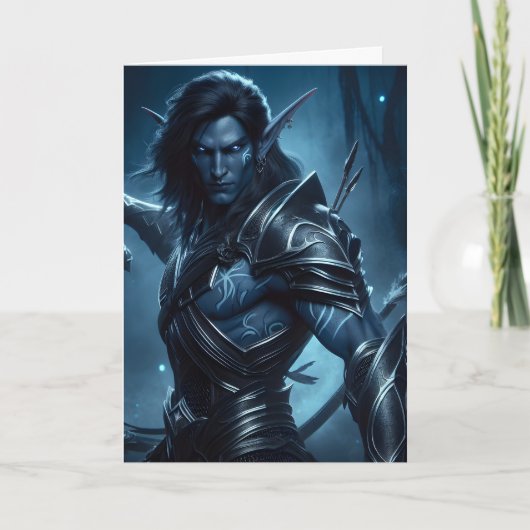 Dunkler Elf bereit für SchlachtHalloween Karte (Vorderseite)