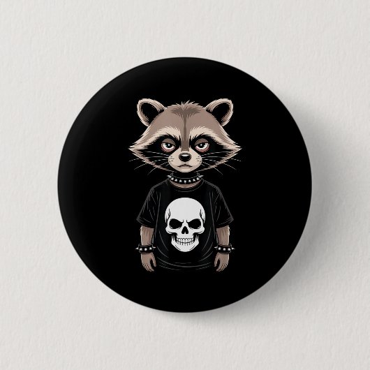 Dunkler Emo-Waschbär mit Totenkopf-Punk-Stil Alter Button (Vorderseite)