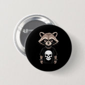 Dunkler Emo-Waschbär mit Totenkopf-Punk-Stil Alter Button (Vorne & Hinten)