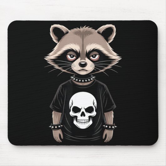 Dunkler Emo-Waschbär mit Totenkopf-Punk-Stil Alter Mousepad (Vorne)
